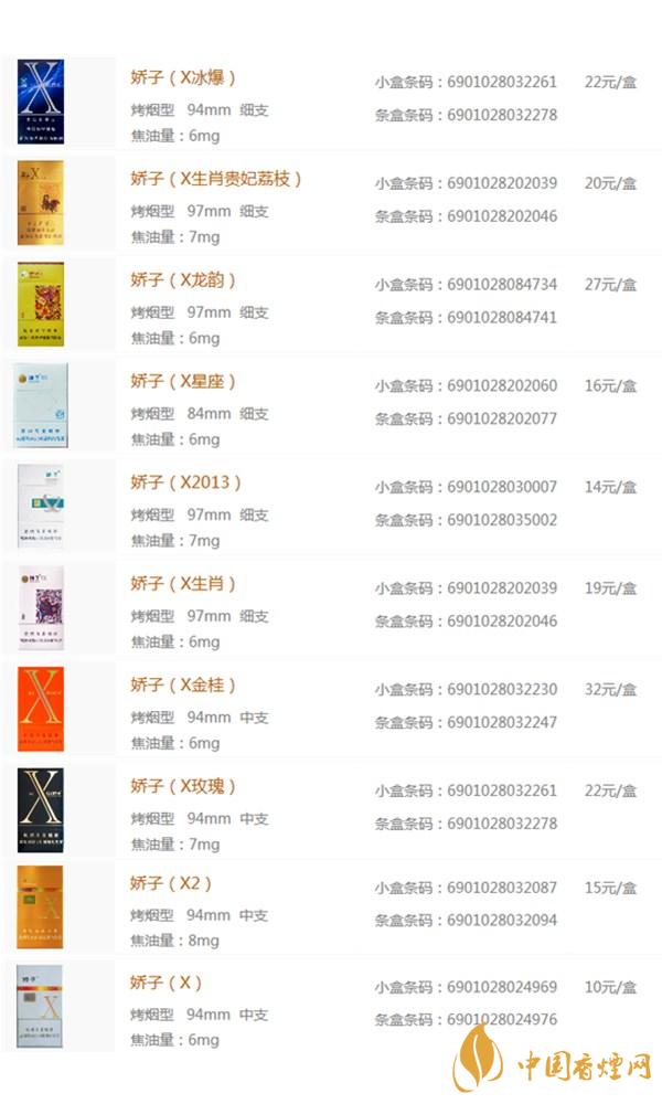 嬌子X(jué)香煙價(jià)格表圖大全 嬌子X(jué)系列2020最新價(jià)格
