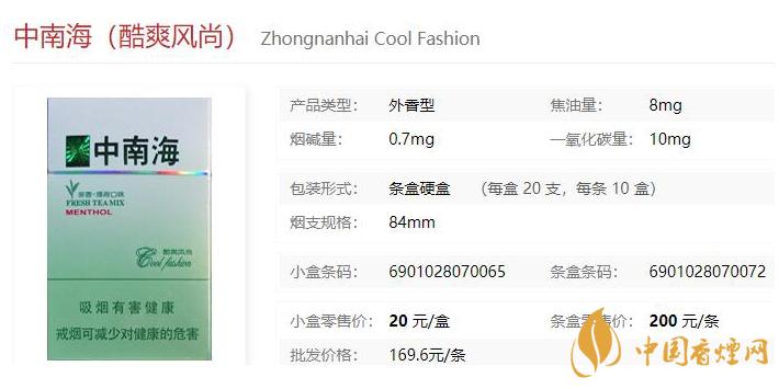 2021中南??崴L(fēng)尚價格和圖片一覽 中南海酷爽風(fēng)尚多少錢一包